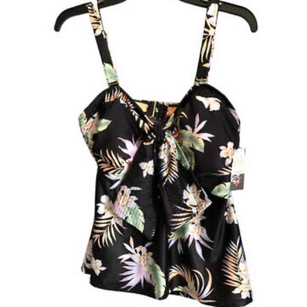 Ibiza Front Tropical Floral Bandeau Tankini Top Size M